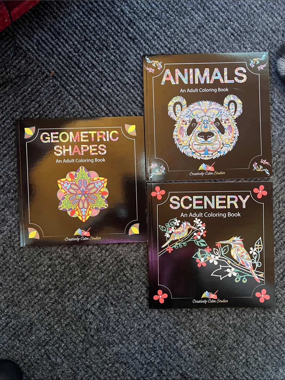 Adult Coloring Book Bundle - Geometric Shapes, Animals & Scenery